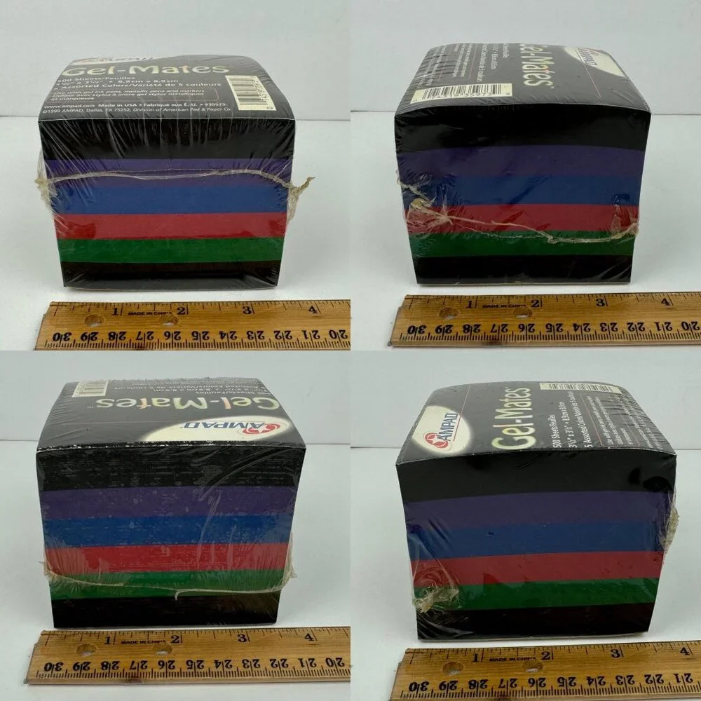 Vtg 1999 Sealed Ampad Gel Mates 500 Sheets Cube Note Pad 5 Diff Colors Y2K READ‎
